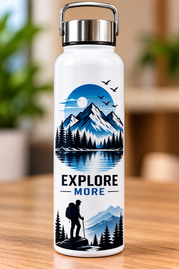 Blue Mountain Adventure Water Bottle – Explore More Design