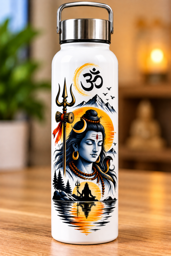 Lord Shiva Om Symbol Water Bottle – Spiritual Blue & Gold Design