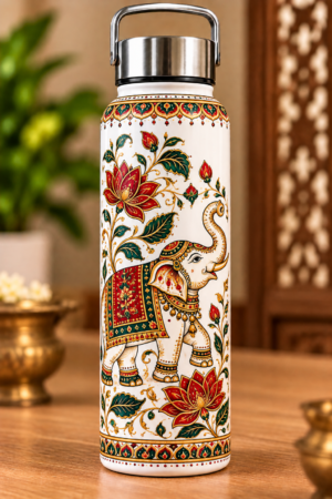 Traditional Elephant & Lotus Printed Water Bottle – Ethnic Art Design