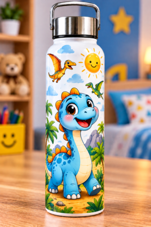 Kids Dinosaur Printed Water Bottle – Cute Blue Dinosaur Design
