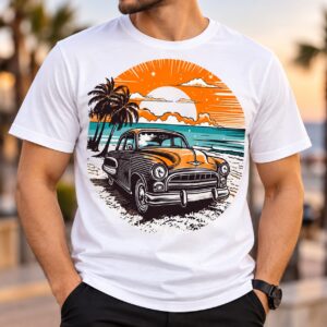 Vintage Classic Car Sunset Graphic Printed T-Shirt