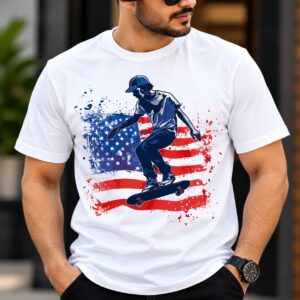 American Flag Skateboard Graphic Printed T-Shirt