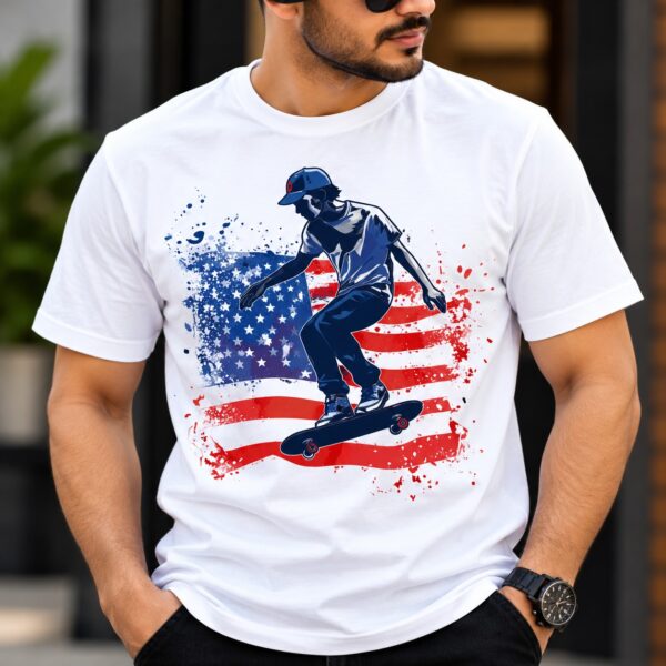 American Flag Skateboard Graphic Printed T-Shirt