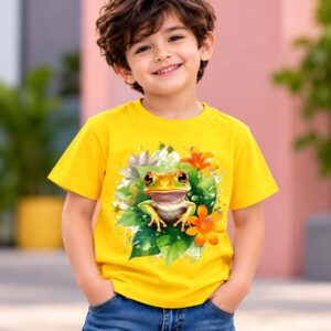Cute Frog Floral Graphic Kids T-Shirt