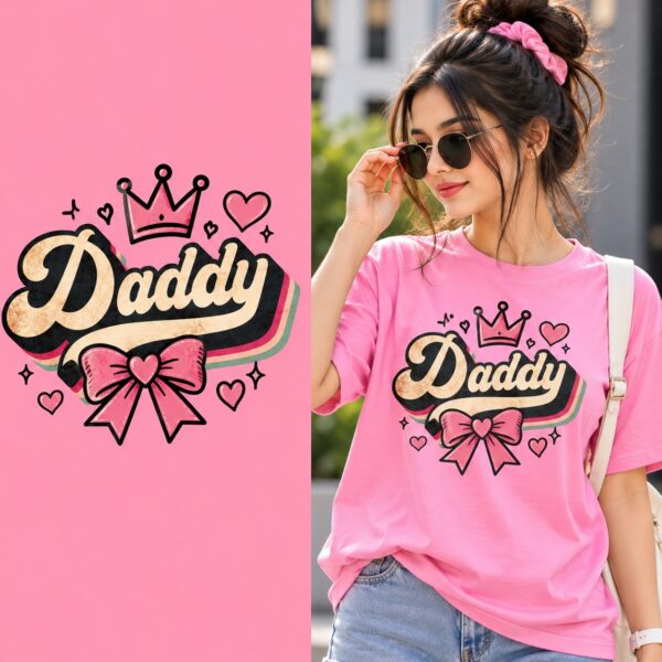 Retro Daddy Graphic Printed Pink T-Shirt