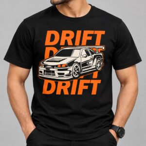 Drift Racing Car Graphic Printed Black T-Shirt