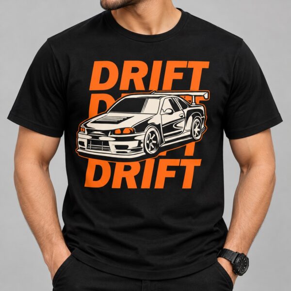 Drift Racing Car Graphic Printed Black T-Shirt