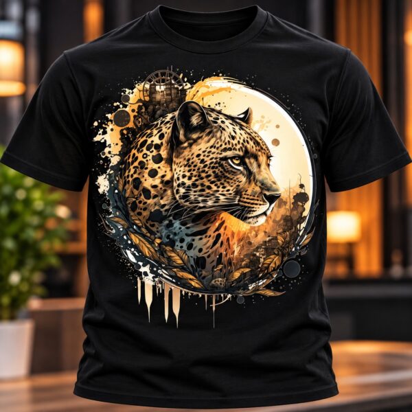 Majestic Leopard Graphic Printed Black T-Shirt
